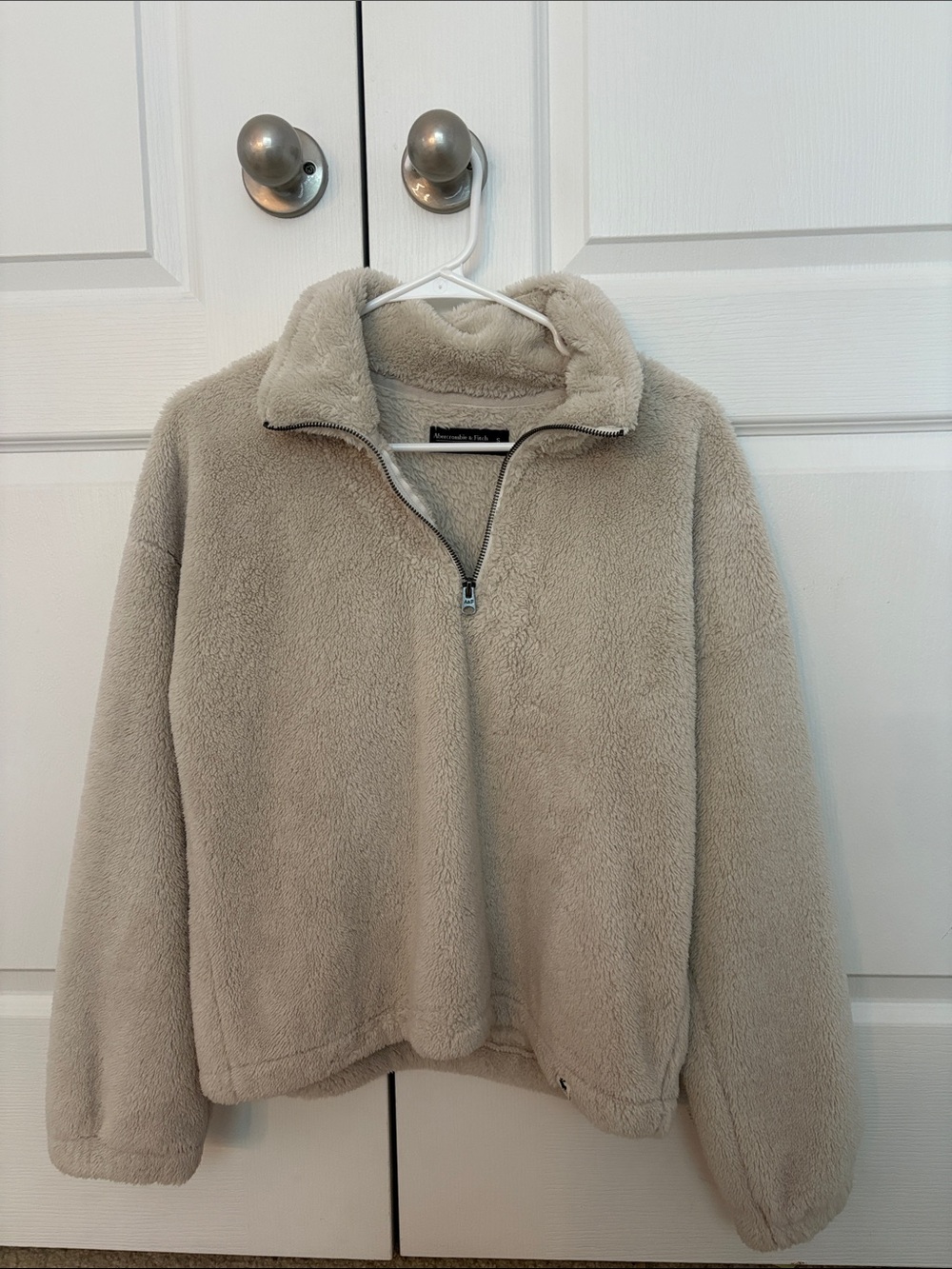 Abercrombie & Fitch Cozy Half-Zip Sherpa Jacket - Taupe